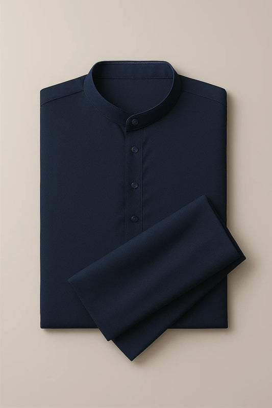 Classic Cotton Shalwar Kameez – Navy Blue
